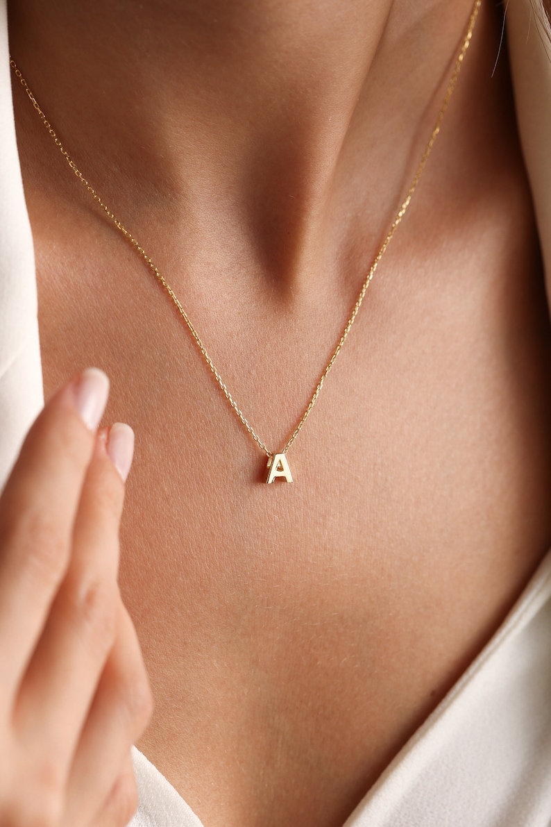 14K Solid Gold Initial Necklace,Inıtıal Letter Necklace,Custom gold Letter Necklace,Mother's day Gift, Wife Gift,Name Necklace,Gift for her image 1