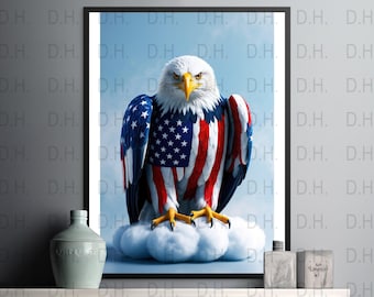 アメリカ国旗の白頭鷲アート：愛国的な軍事的賛辞（デジタル