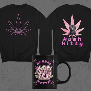 Kush Kitty Sweatshirt-420 Sweater-Cannabis Art Crewneck Sweatshirt-Dope Pullover-Stoner Girl-Medical Cannabis-Weed Sweatshirt,420 Gift,THC