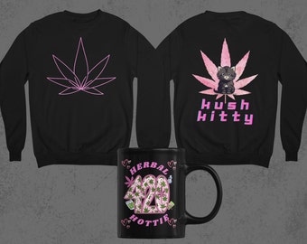 Kush Kitty Sweatshirt-420 Sweater-Cannabis Art Crewneck Sweatshirt-Dope Pullover-Stoner Girl-Medical Cannabis-Weed Sweatshirt,420 Gift,THC