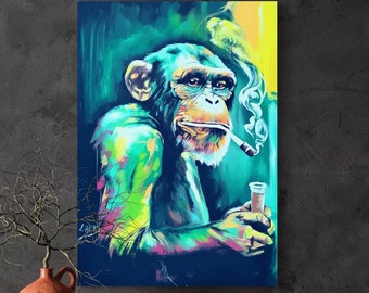 Contented Chimpanzee Relaxing Relaxed Mood Black Green Yellow Original handpainted acrylic painting