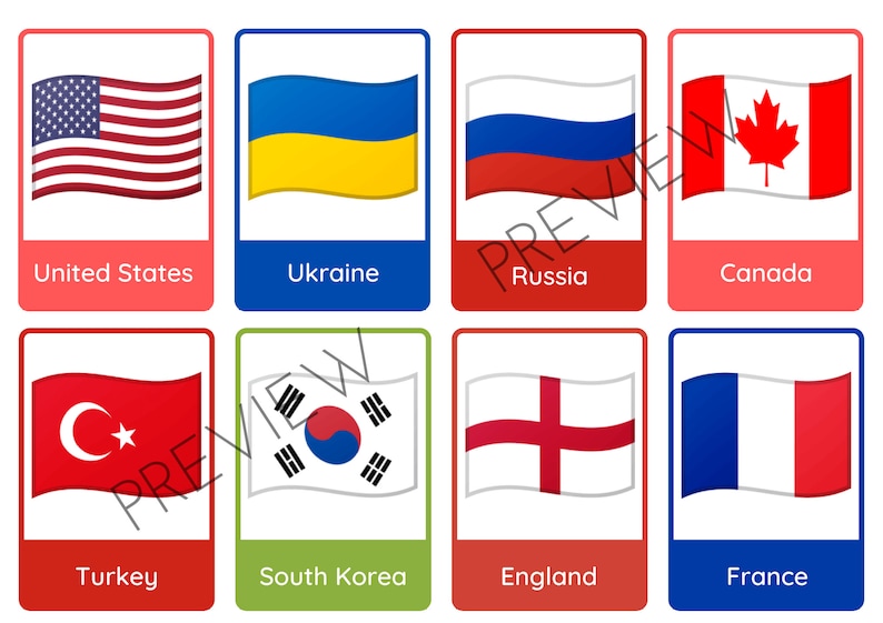 56 Countries Printable Flashcards for Kids PDF & PNG FREE Coloring ...