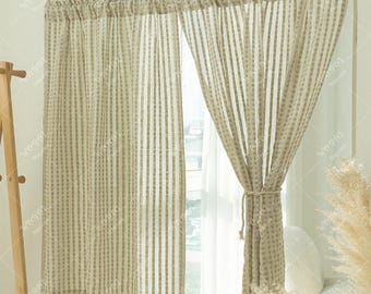 Linnen gestreept deurgordijn, kort Japandi-gordijn, ademend kamerscherm