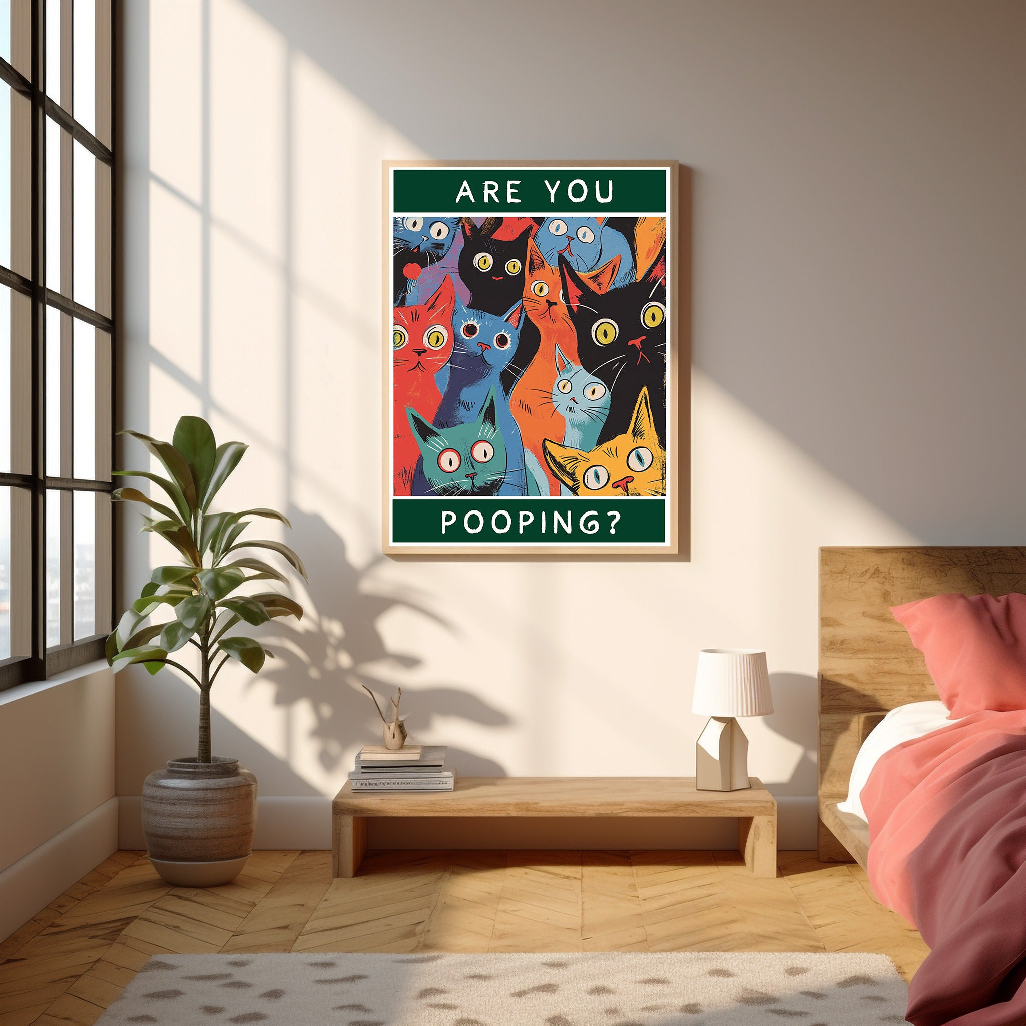 Cat Print, Are You Pooping Cat Art, Humorous Bathroom Signs, Funny Cat Poster, Funny Bathroom ...