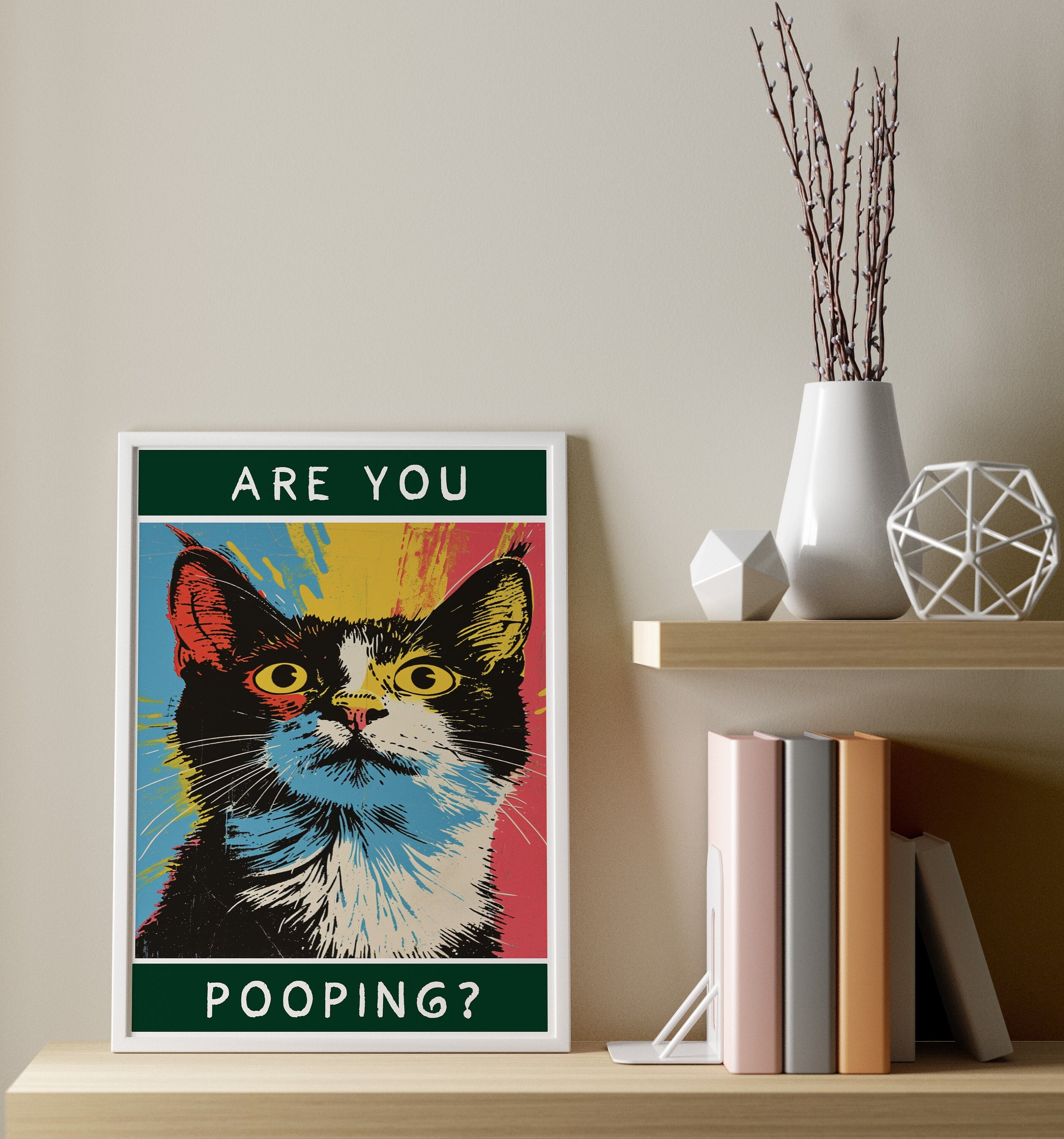 Cat Print, Are You Pooping Cat Art, Humorous Bathroom Signs, Funny Cat Poster, Funny Bathroom ...