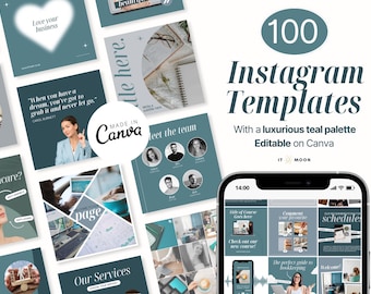 100 Teal Instagram Templates | Business Instagram Templates | Aesthetic Instagram Posts | Canva Templates | ITM009