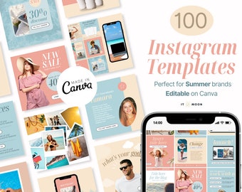 100 Summer Instagram Templates | Coach Instagram Templates | Aesthetic Instagram Posts | Canva Templates | ITM0010
