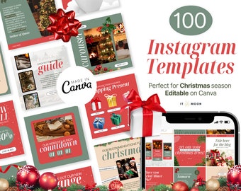 100 Christmas Instagram Templates | Winter Instagram Templates | Holiday Instagram Posts | Canva Templates | ITM007