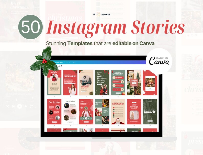 50 Christmas Instagram Story Templates Winter Instagram Story Templates Holiday Instagram Stories Canva Templates ITM007 image 2