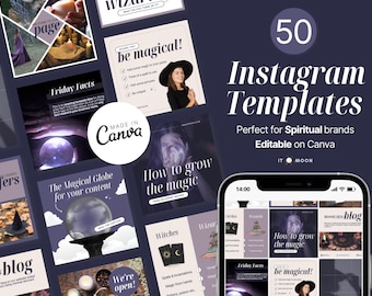 50 spirituele Instagram-sjablonen | Magische Instagram-sjablonen | Heks en tovenaars Instagram-berichten | Canvassjablonen | ITM002