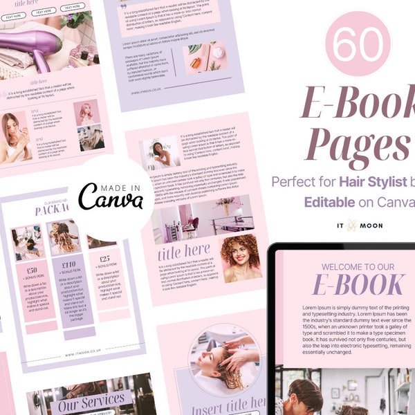 60 Hair Stylist E-Book Pages | Beauty E-Book Templates | Hair Salon Lead Magnet | Canva Templates | ITM003