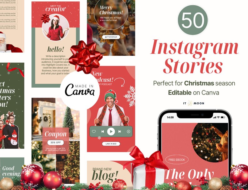 50 Christmas Instagram Story Templates Winter Instagram Story Templates Holiday Instagram Stories Canva Templates ITM007 image 1