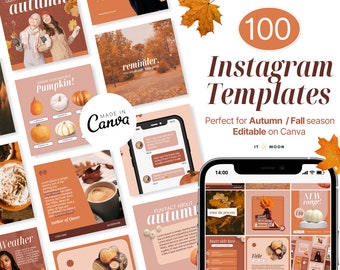 100 Autumn Instagram Templates | Fall Instagram Templates | Cosy Instagram Posts | Canva Templates | ITM006