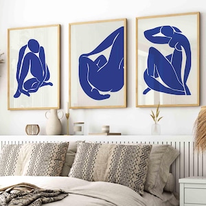 Blue Gallery Wall Set of 3 Henri Matisse Navy Blue prints, exhibition Gallery Wall Art, digital download, Famous exhibition Gallery posters