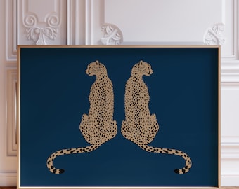 Cheetah Print, Digital Download, navy blue horizontal Leopard Wall Art, preppy aesthetic dorm room Decor animal dopamine boho tiger print