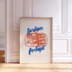 Sardines Portugal print, retro Food Can art, Vintage Fish, tinned sardines, Trendy Mediterranean Seafood, high quality digital download