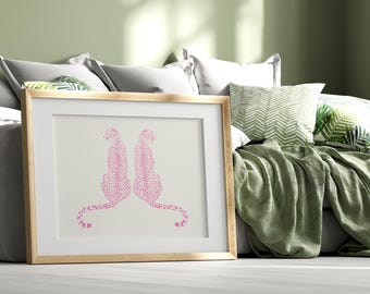 Rosa Gepard Druck, horizontale adrette Tiger Wandkunst, Leopard Plakat, dorm Dekor, Dschungeltier trendiges Dopamin Dekor, digitaler Download