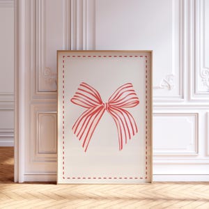 Trendy Bow Print, striped bow with frame wall art, coquette Preppy poster, Trendy Wall Art, College Apartment Decor, Girly coquette decor
