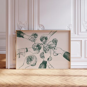 Impression d'art de chariot de bar à la santé, téléchargement numérique vert horizontal de décoration de cuisine moderne, art mural esthétique de salle à manger, dîner rétro