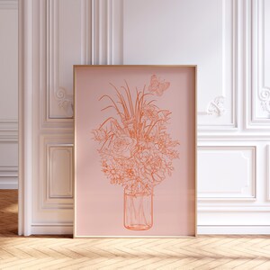Impresión n.° 7 de ramo de flores en jarrón, arte floral de pared, impresión botánica, regalo para un amigo, impresión de dibujo, arte abstracto dibujado a mano