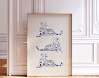 Navy Cheetah Print, printable Beige Preppy Dorm Decor, Digital Download, boho wall art, living room wall art