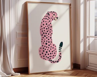 Roze cheetah-print, beige poster met luipaardprint, helder interieur, digitale download, boho kunst aan de muur