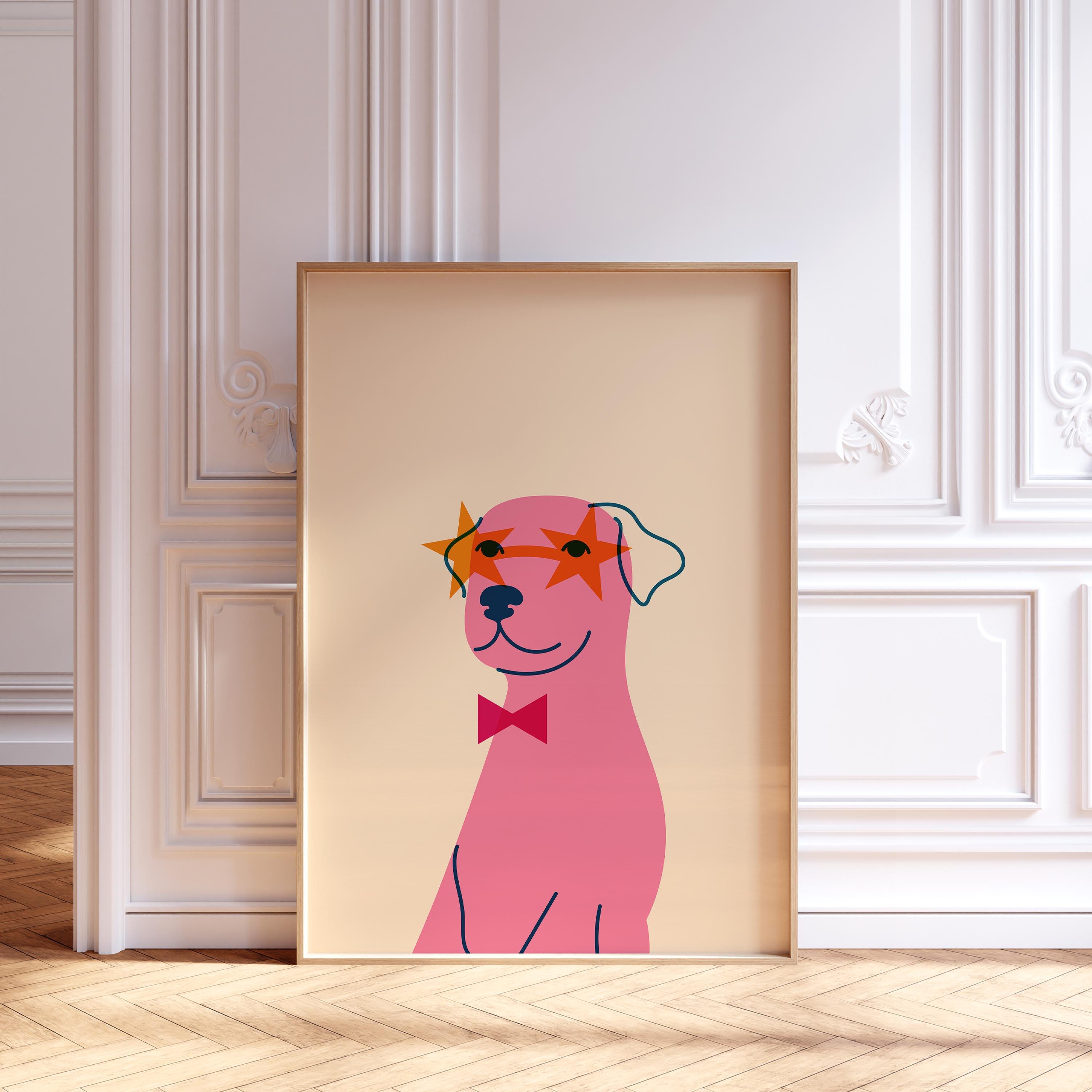 メガネをかけた犬のアクリル画 メガネをかけた子犬のプリント：プレイルームの動物ウォールアート