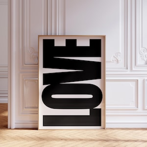LOVE Wandkunst, Statement Typografie minimalistische druckbare Wandkunst, Liebe Kunstdruck, Typografie Poster, trendige Wandkunst, Retro Typ Poster