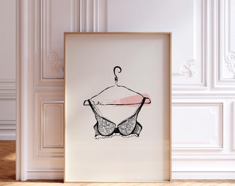 Black Bra print, Lingerie Print, Coquette Room Decor, Laundry Poster, bedroom print, laundry wall art, Cute Apartment Decor digital download