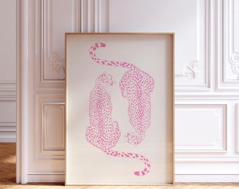 Rosa Gepard auf Beige Druck niedliche ästhetische Wandkunst Leopard Poster