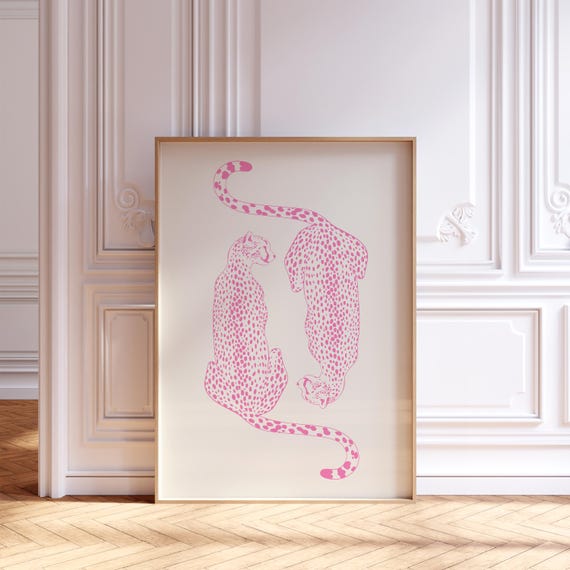 Cheetah pink print, preppy aesthetic wall art, leopard poster, Preppy dorm room Decor Jungle Animal trendy dopamine decor, boho wall art