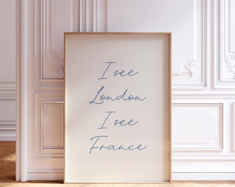 I see London I see France Print, blue bathroom aesthetic, Toilet Poster, Cute Bathroom Decor, Funny, Digital Download, Preppy Bathroom