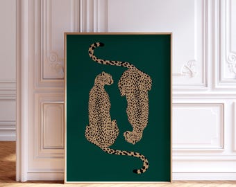 Emerald Green Leopard Print Digital Download aesthetic wall art leopard poster dorm Decor Jungle Animal trendy dopamine decor, boho wall art