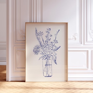 Bouquet de fleurs vertes dans un vase, impression botanique, art mural floral, bouquet 15, affiche de vase à la mode, rétro dessiné à la main, impression de vase de fleurs
