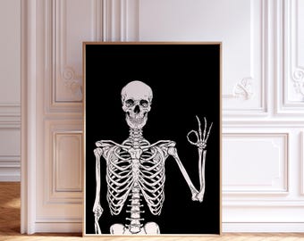 Lustiges Halloween-Skelett Poster: Gruselige Wandkunst (Digitaler Download)