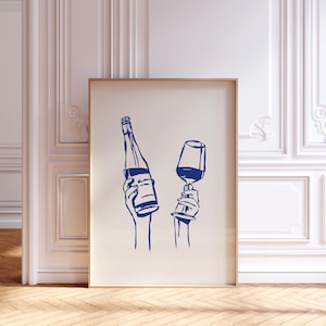wijn- en glasafdruk, wijn en diner, keukenkunst, wijnposter, esthetische keukendecor, dinerafdruk, cadeau voor vriend, digitale download