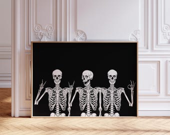 Lustige Skelette Halloween Poster: Gruselige Wandkunst (Digitaler Download