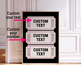 Custom Ticket Print, Ticket Poster, vintage retro personalized wall art, instant printable digital download