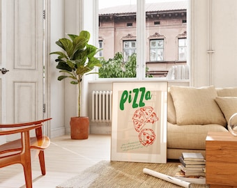 Retro Pizza Kitchen Print: Hand-Drawn Dining Room Wall Art (Digital Download)