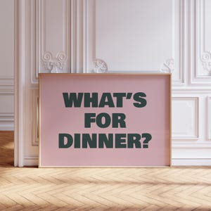 キッチンの壁アートのデジタルダウンロード、夕食は何にしよう、横向きプリント、美的アート、バウハウスプリント、タイポグラフィプリント、ボヘミアンウォールアート