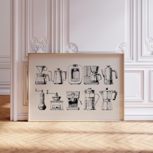 Coffee Print, retro kitchen wall art, kitchen poster, Moka Pot Decor printable kitchen coffee maker gift Digital Download PRINTABLE cafe art