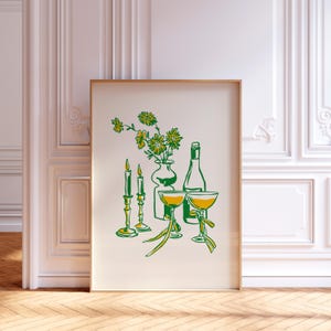 Abendessen, Wein und Kerzen Druck, Küchenkunst, Blumen, Kerzenlicht, Food & Drink Gallery Wandkunst, Esszimmer-Druck, Paarabendessen