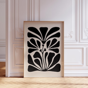 Abstract botanical art, Organic Print, Henri Matisse Flower Style, Mid Century, printable Beige Black, Moody abstract flower number 1