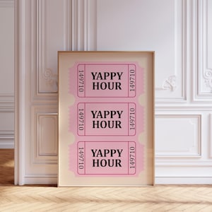 Yappy Hour print, Happy Hour Poster, Pink Wall Art Bar Cart Prints, Aesthetic Girly, Happy Hour, Retro Cocktail Art, Party Drink Sign