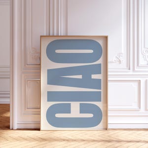 Ciao Print, hi, Italian Quote Poster, hi bye poster Wall Art Light Blue beige Italy print, hello Coastal Typography Wall Art for entrance