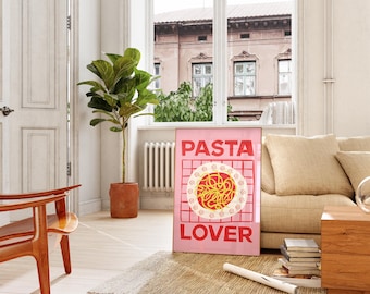 Kökstryck Pastatryck Pastaälskare-poster Retro köksväggkonst Digital nedladdning matrumsinredning