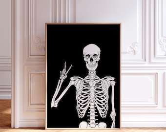 Lustiges Skelett Halloween Poster: Gruselige Halloween Dekoration Wand Kunst (Digitaler Download
