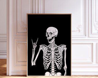 Lustiger Skelett-Rock-Druck: Halloween Wandkunst (Digitaler Download