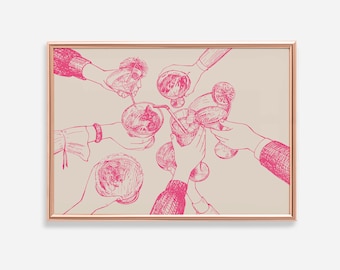 Pink kitchen prints Cheers Cocktail, Preppy Bar Cart Art Digital Download, art prints, dining room wall art, kitchen art, kitchen decor