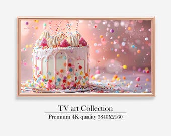 Birthday cake frame TV Art | samsung frame tv art | celebration frame tv | Birthday candles | Digital download | 4k resolution | Design 2